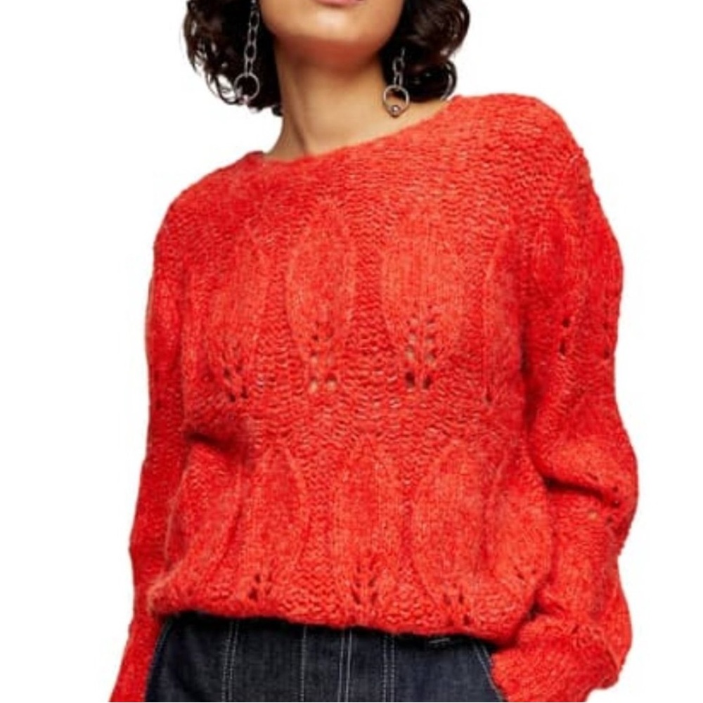 Topshop Vibrant Red Fuzzy Wool Sweater